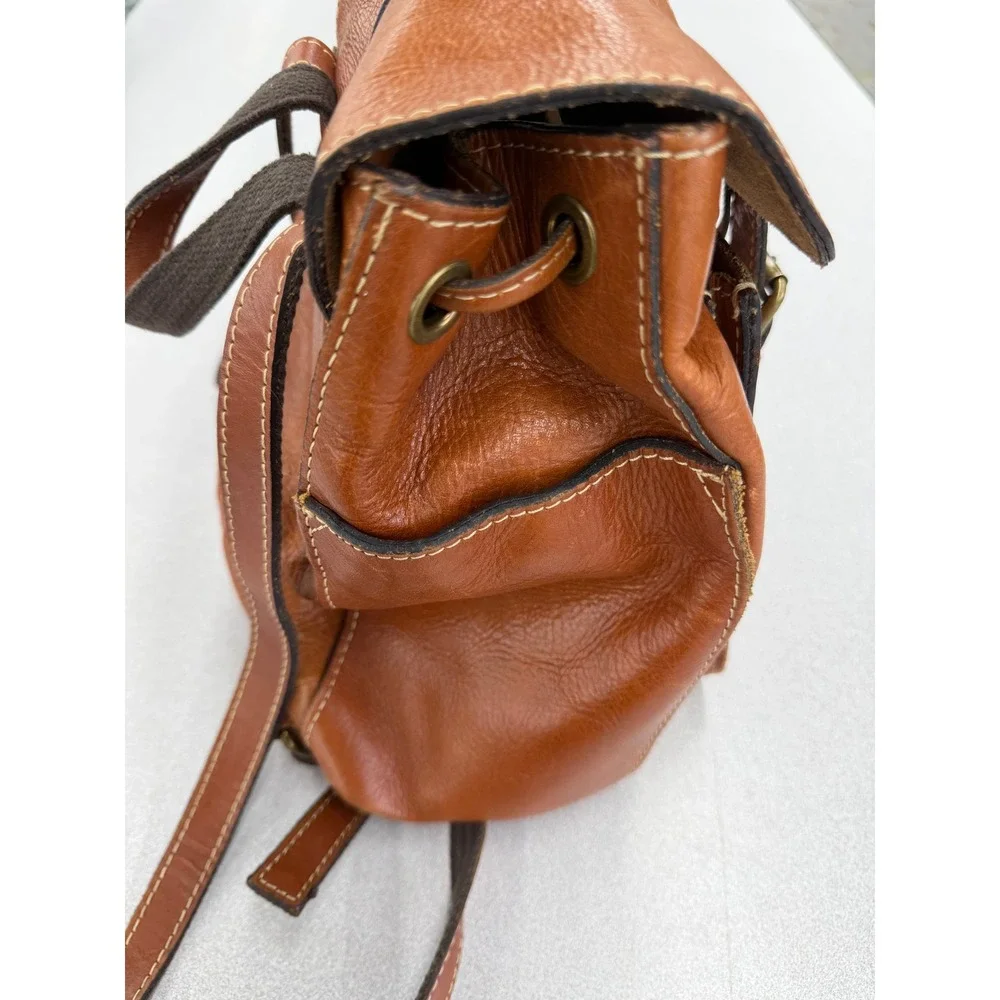 Patricia Nash Cognac Leather Mini Backpack Drawstring Buckle Brown